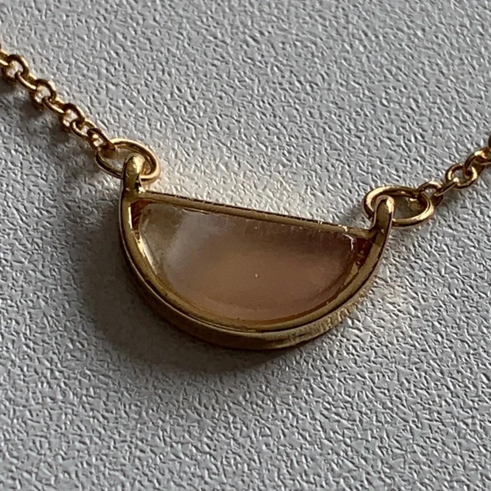 Small Gold Tone Necklace with Peachy Cream Stone Pendant